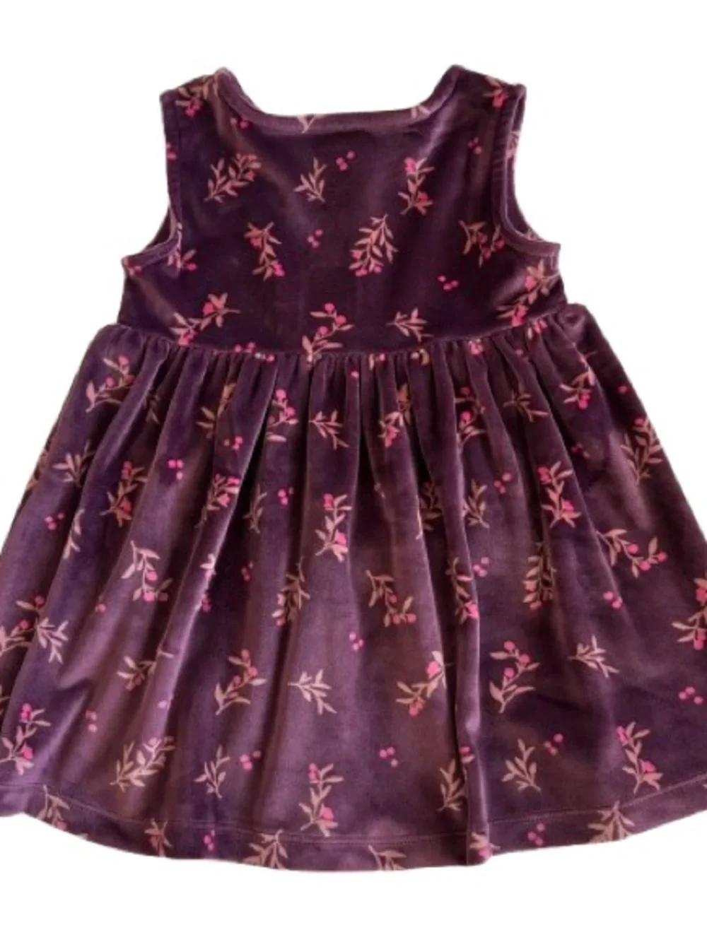 Carter's Girl' 24m Plum & Pink Floral Print Velvet Sleeveless Dress & Round Neck